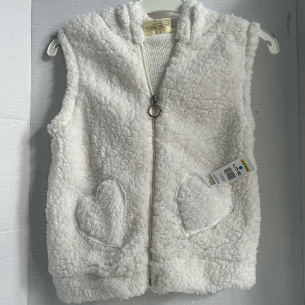 Bobbie Brooks girl size L (10/12) white fleece vest with hood